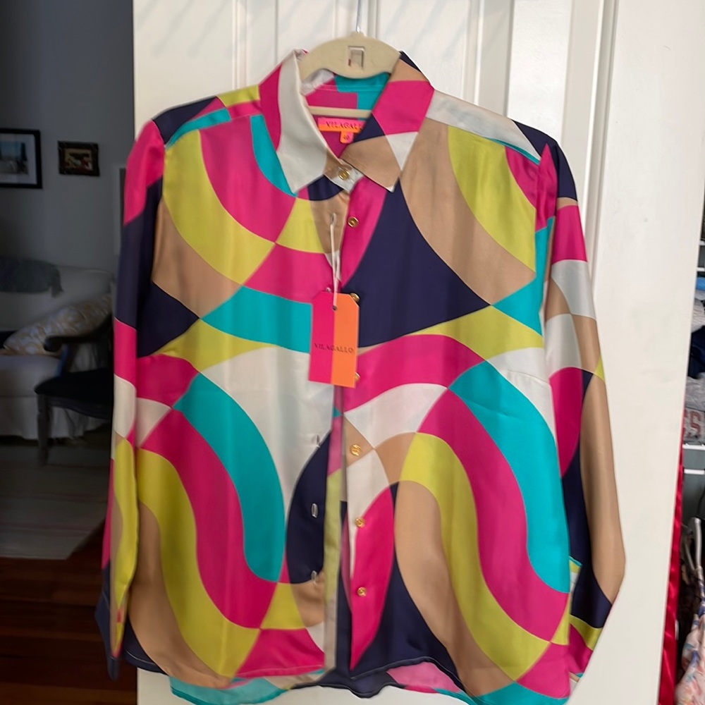 Vilagallo silk geometric blouse with tags